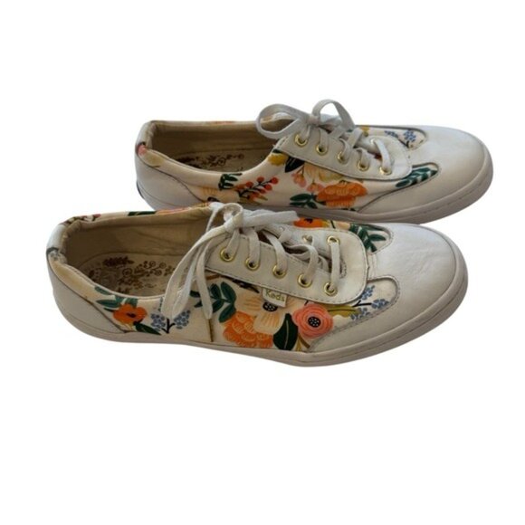Keds x Rifle Paper Co Tournament Sneaker Lively Floral Fabric White Leather 8.5 - Picture 4 of 12